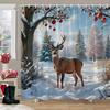 Christmas Snowman Shower Curtain Christmas Tree Winter Snow Christmas Gift Polyester Shower Curtains Bathroom Decor with Hooks