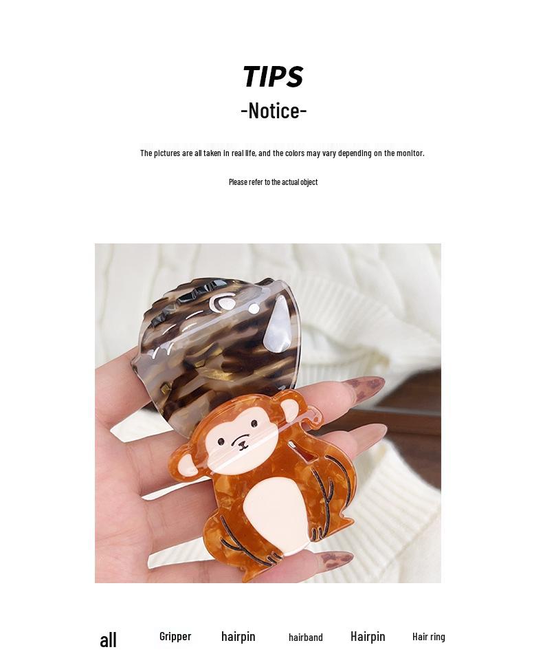 Schnauzer Monkey Acetate Hair Claw Clip - Women's Headwear & Styling Accessory