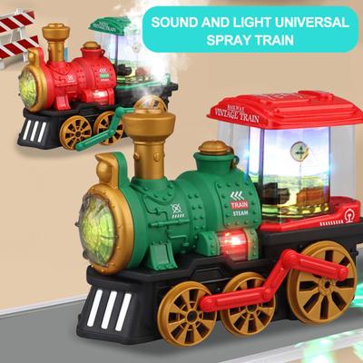 Kids Electric Locomotive Train Retro Colorful Light Music Children Spray Steam Train Railway Accessories
