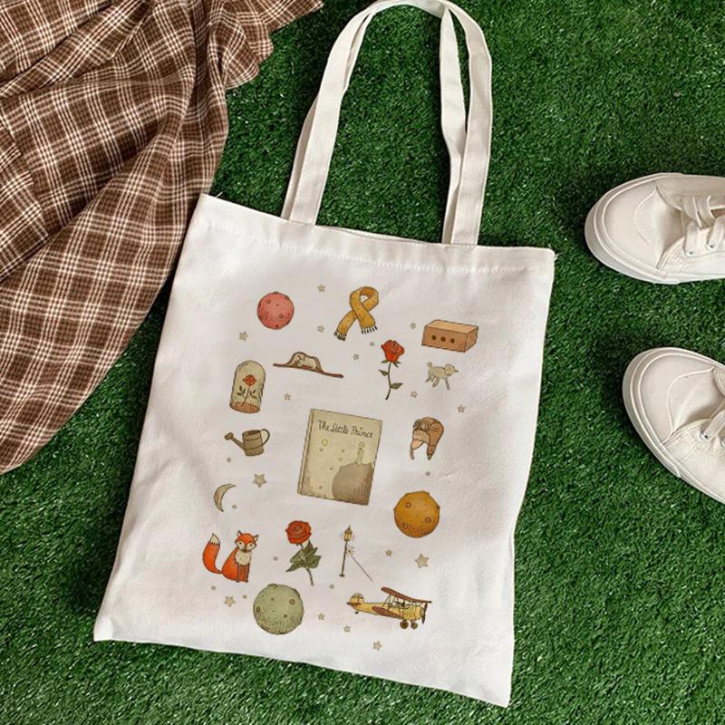 Kawaii Cute Fashion Literary Canvas Tote Bag Shopping Bag Shoulder Shopping Bag Ladies Handbag Large Handbag Couple Girlfriend G