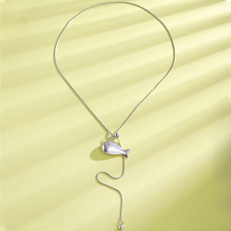 Minimally Designed Small Fish Pendant Pull Necklace for Women Fashion Silver Color Snake Bone Chain Adjustable Necklace Jewelry