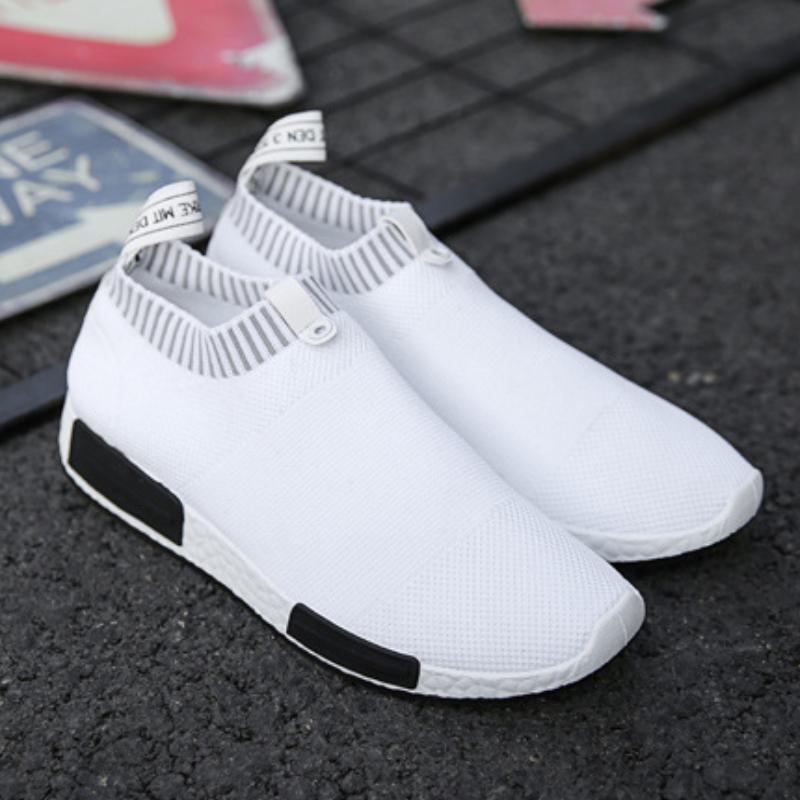 Summer Men's Mesh Surface Flat Casuals Low Top Solid Color Breathable Knit Sneakers Rubber Soft Sole Slip on Shoes Tênis Casuais