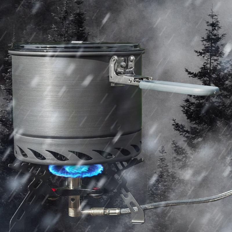 Portable Compacts Backpacking Cookware Windproof Outdoor Cooking Pot with Folding Handle For Outdoor Cooking Efficiency