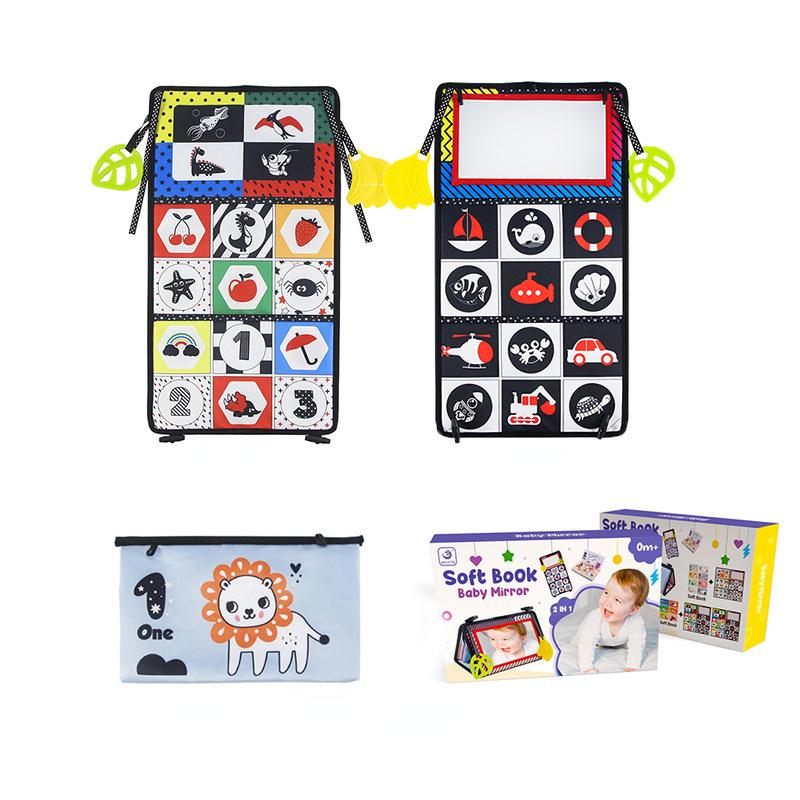 Babyspielzeug, Baby-Stoffbücher mit Spiegel, faltbarer Babyspiegel mit schwarz-weißem Kontrastmuster, Babybücher, Kinderwagenspielzeug von 0–12 Monaten, Geschenk für Jungen und Mädchen