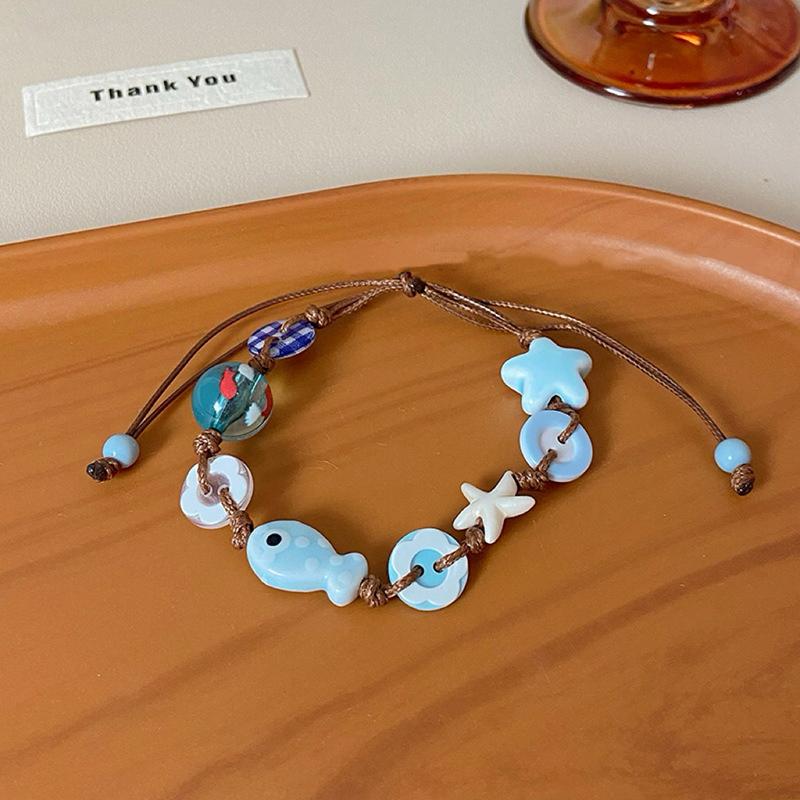Summer Fresh Dopamine Color Beaded Cute Little Fish Bracelet with Adjustable Length Millennium Spicy Girl Fashion Accessories