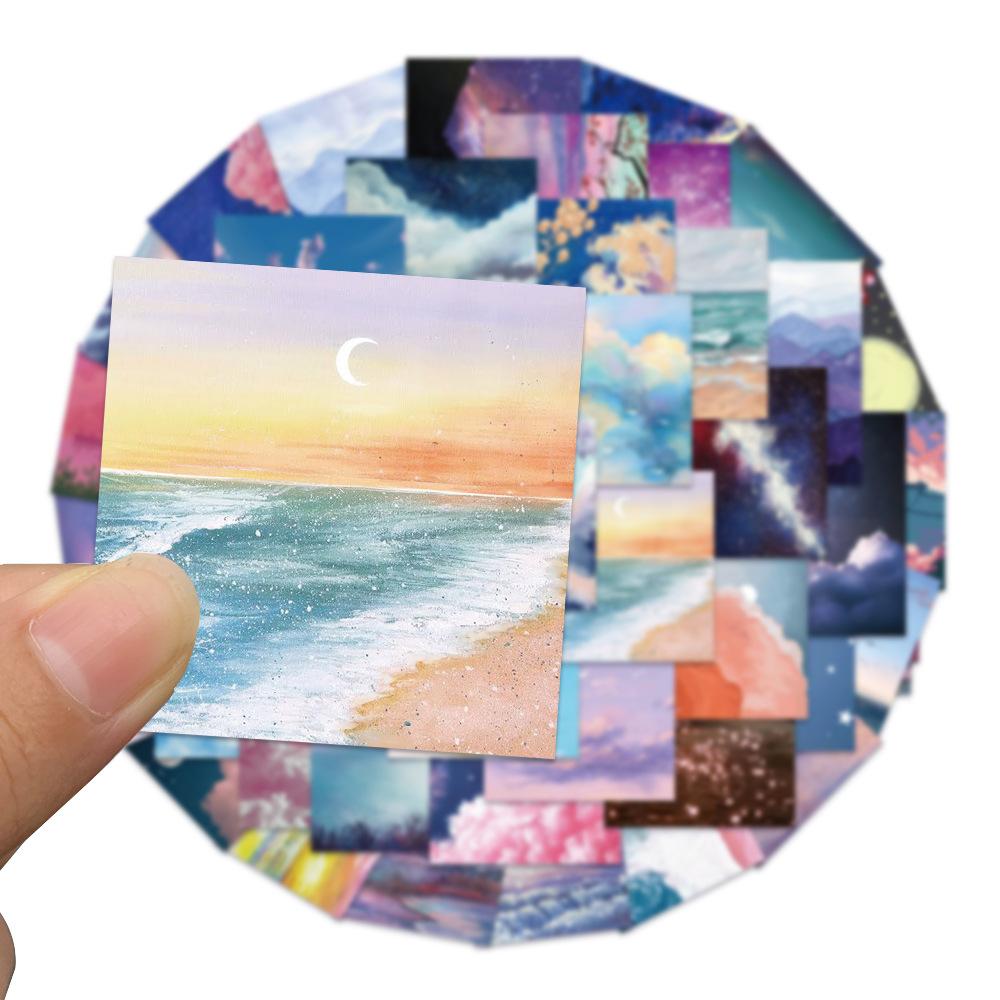 Decorate with 50Pcs INS Style Landscape Oil Painting Stickers - Waterproof for Luggage, Laptop, Notebook