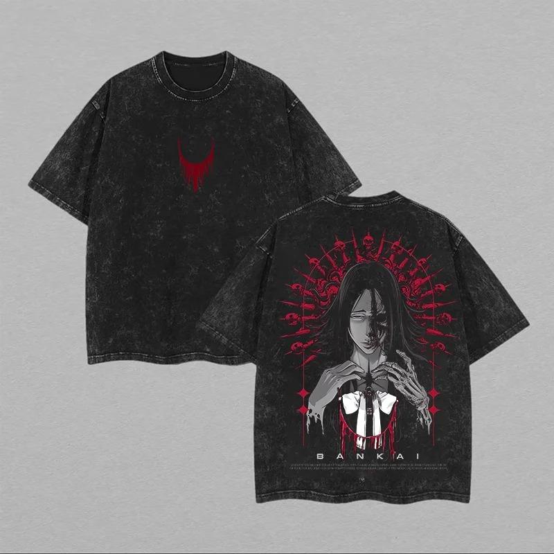 Hot-blooed Anime Bleach Kurosaki Ichigo Manga Graphic Print T-Shirt Men Women Vintage Washed Cotton Summer New Tee Streetwear Fashion Oversized Top