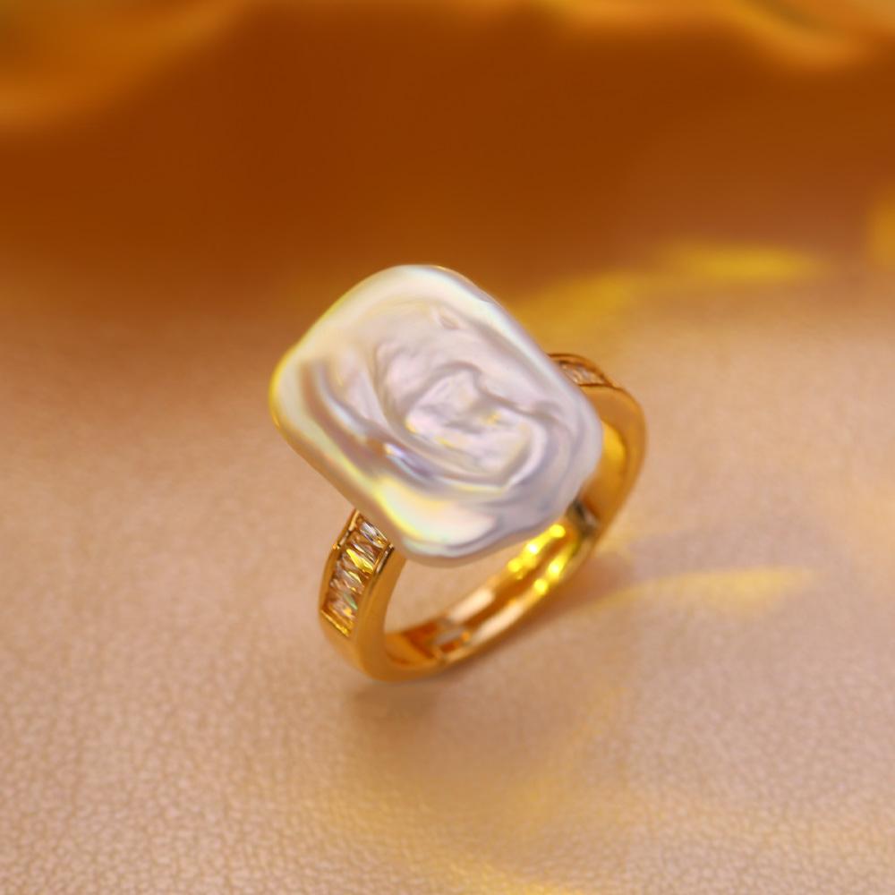 SENIKO 12-16mm Natural Freshwater Pearl Rings For Women Fashion Female Cubic Zirconia CZ Ring Pearl Jewelry Adjustable Ring