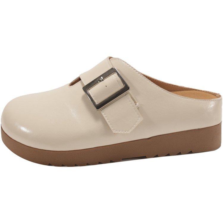 Thick-soled baotou half-towed women wear new muffin versatile in spring and autumn 2025, lazy without heel, little white shoes women