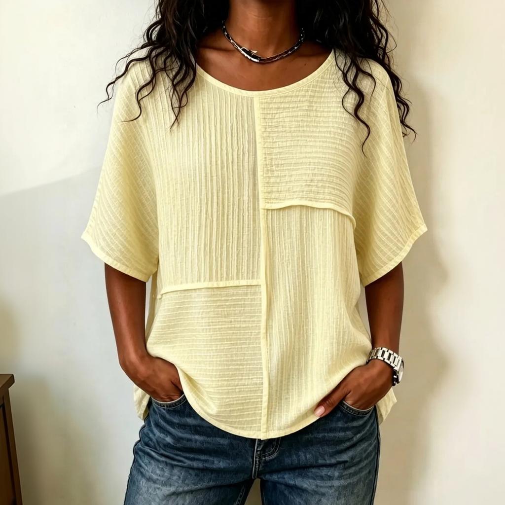 Women's Color Neck Short Sleeve T-Shirt for Casual Wear