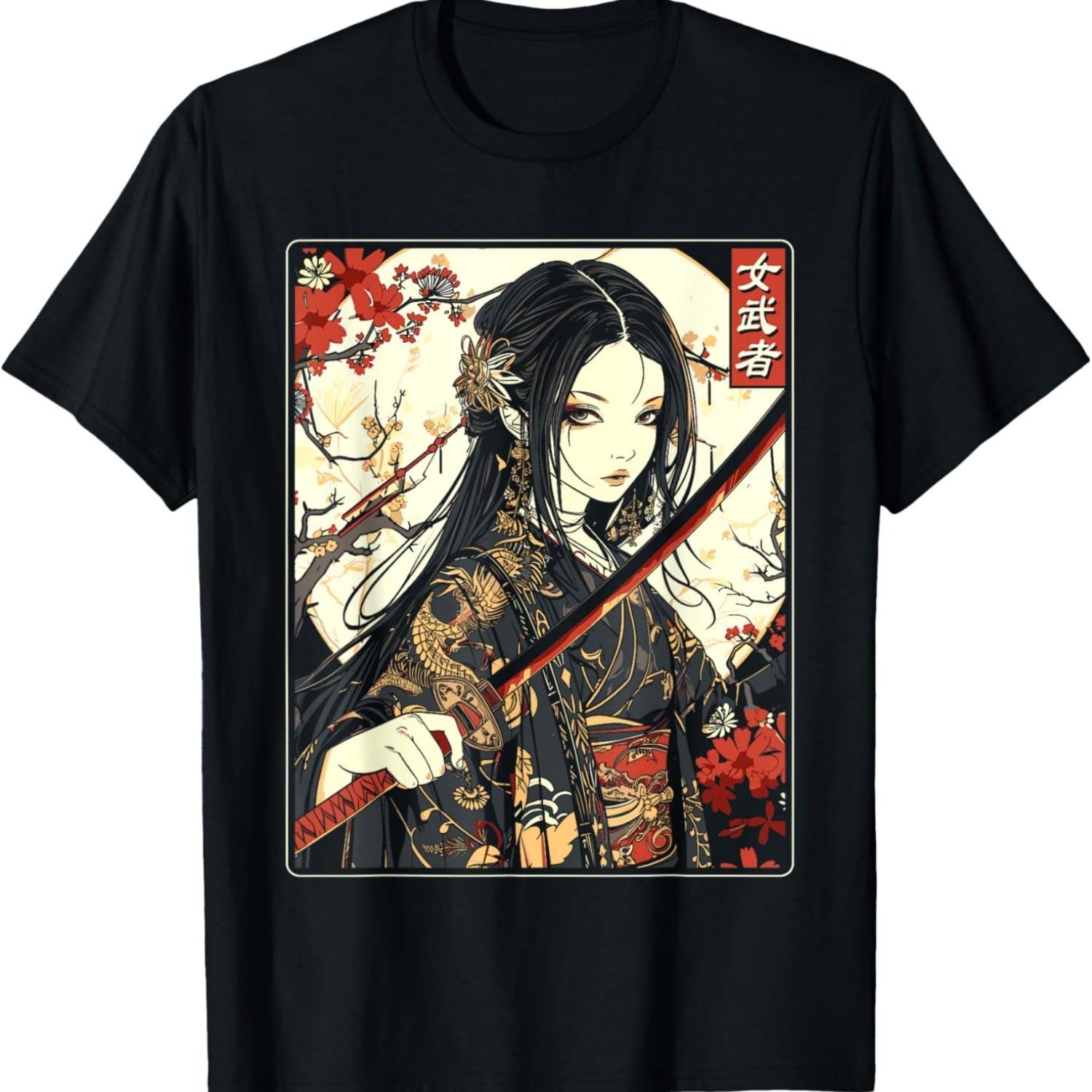 Gothic Samurai Art Woman With Katana Sword T-Shirt(11) S чёрный