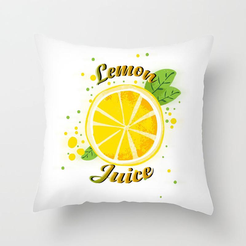 Lemon Pattern Cushion Cover Yellow Fruit Leaf Plant Sofa Pillowcase Polyester  Pillow Decoration