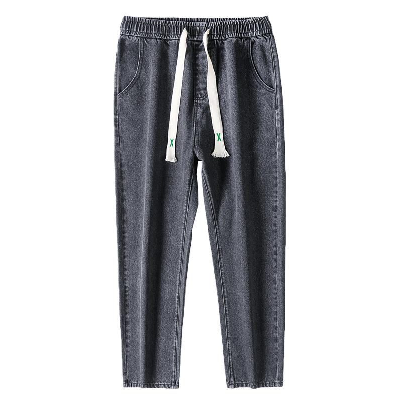Spring Autumn Jeans Men Loose Straight Drawstring Elastic Waist Casual Denim Trousers Male Thick Pants Large Size M-5XL