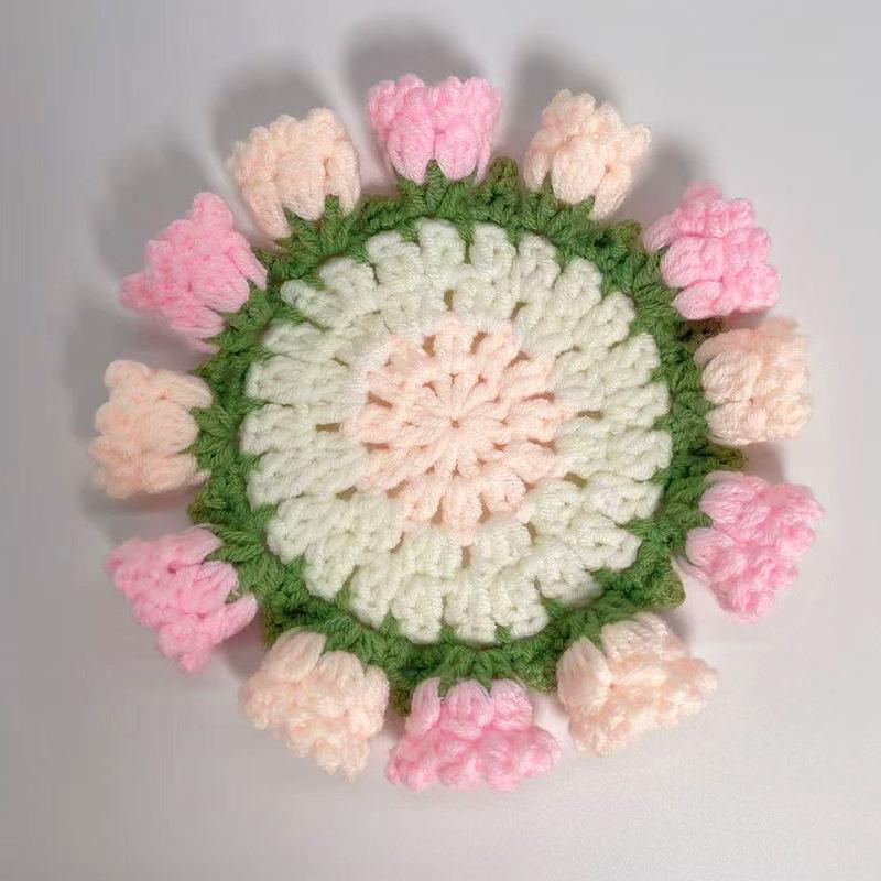 Finished product new cute wind ins small flower coaster placemat thermal insulation mat handmade wool crochet