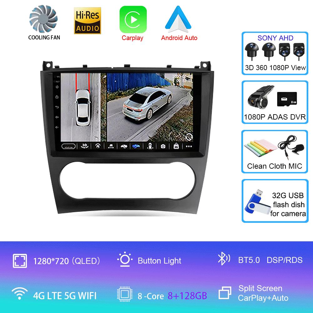Radio auto Android 14 Carplay pentru Benz W203 W209 C180 C200 C220 C230 2004 - 2011, navigație GPS, player multimedia, wifi + 4G BT Auto