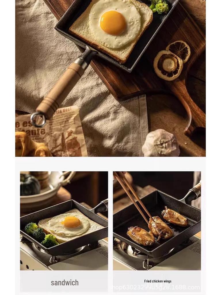 Uncoated Cast Iron Square Tamagoyaki Pan - Thick, Non-Stick Japanese Omelette Frying Pan