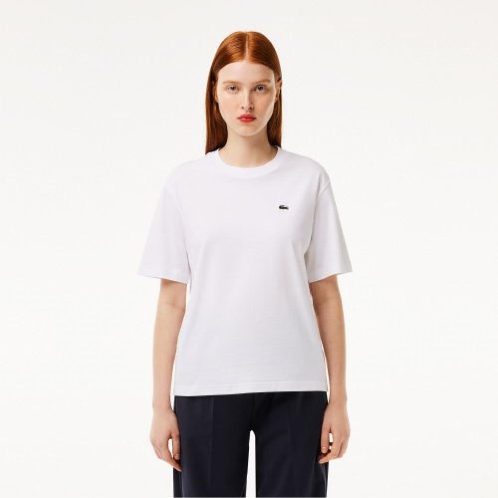 

LACOSTE Женская базовая футболка свободного кроя с короткими рукавами [белая]