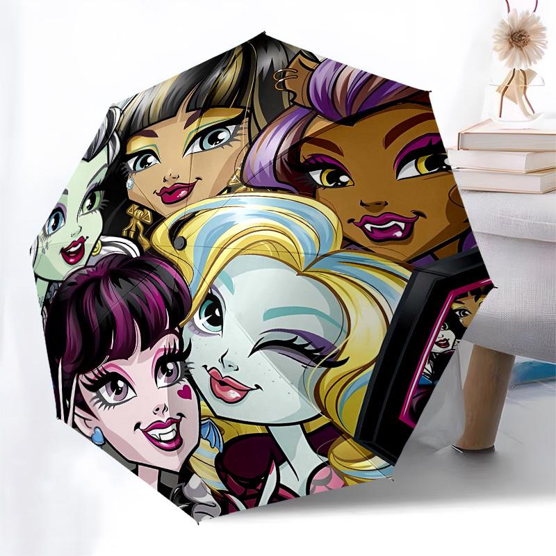 Monster High, Characters Automatic Opening and Closing, 8 Rib Structure Portable Umbrella, Suitable for Men and Women In All Seasons  Perfec