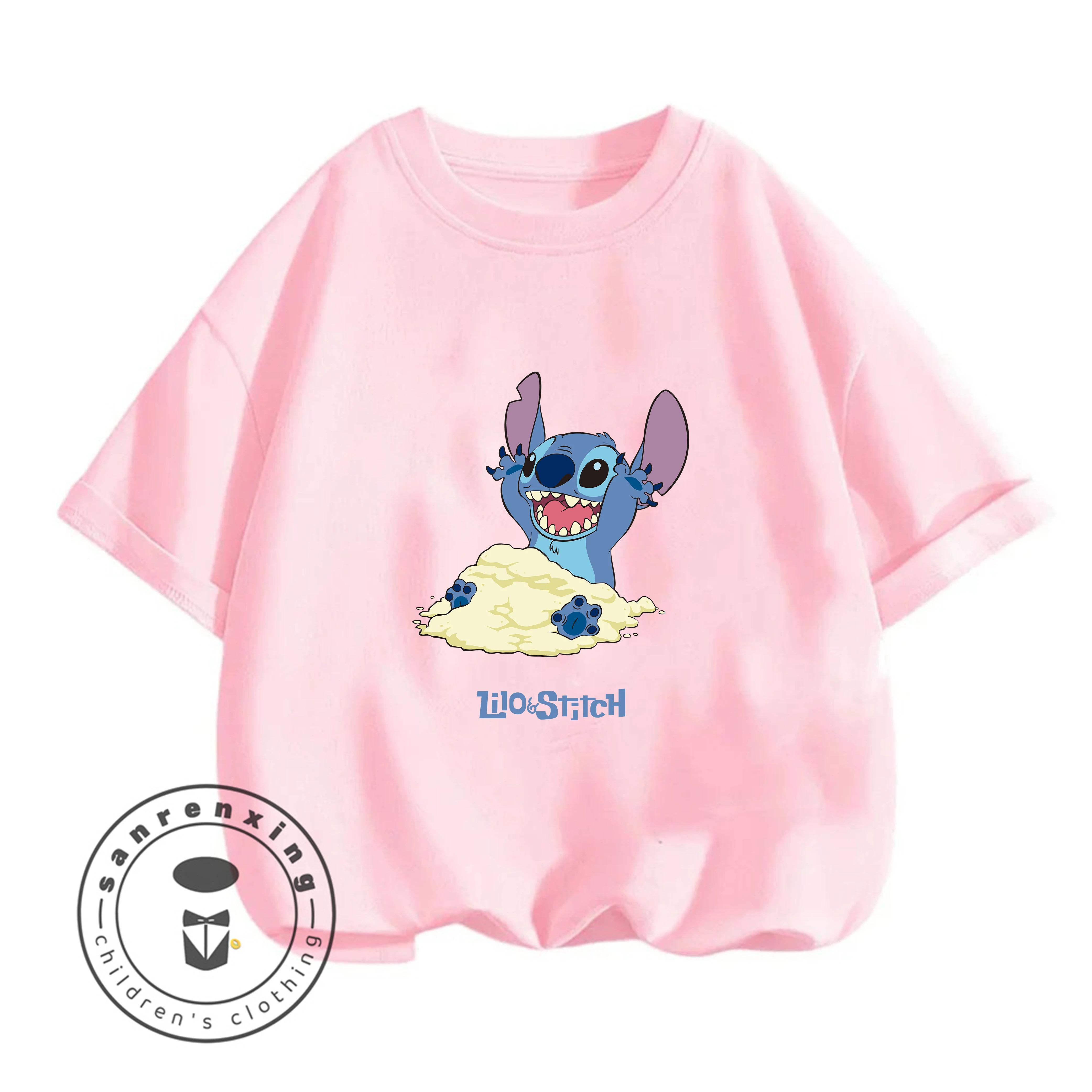 Stitch Cartoon Smiley Face 2026 Summer Casual Top for Boys and Teenagers 100