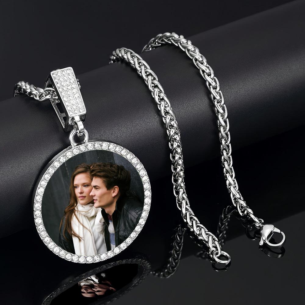 European Hip Hop Personalized Round Photo Men's Necklace