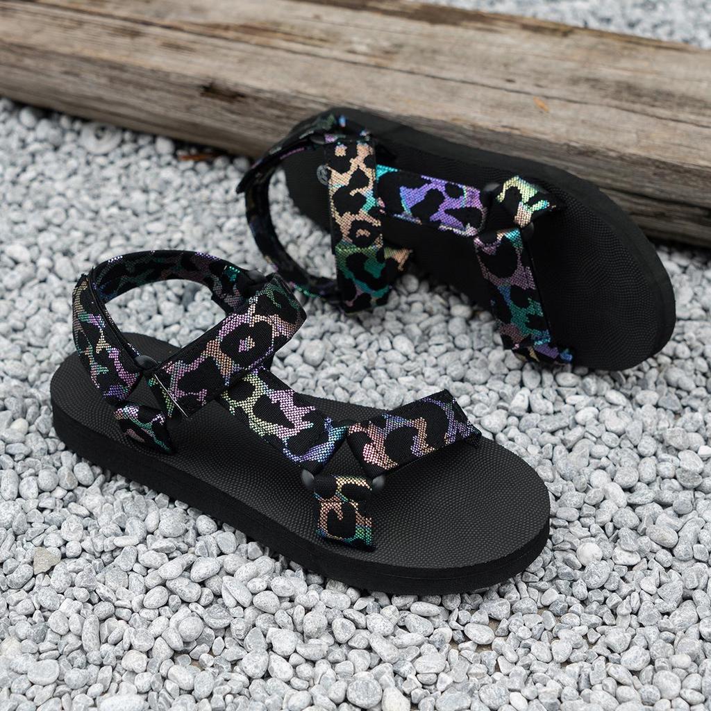 2024 Spring/Summer Plus Size Lightweight Leopard Print Women's Roman Sandals: Casual, Comfortable, Versatile, Flat Outdoor Footwear