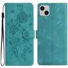 For iPhone 14 Wallet Case Rose Pattern Imprinted Leather Flip Stand Phone Cover
