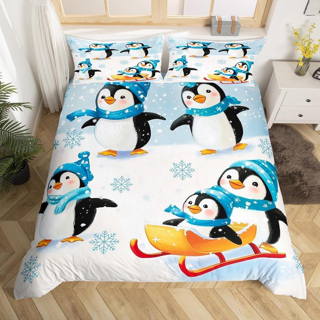 Cartoon Penguin Duvet Cover Full King for Girls Boys New  Gift Christmas Theme Bedding Set Christmas Tree Comforter Cover