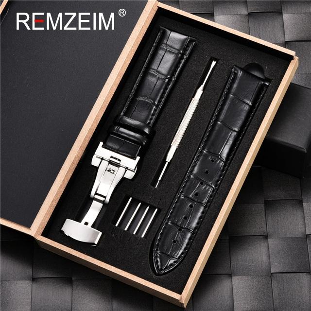 

Leather Watch Band Strap 18mm 19mm 20mm 21mm 22mm 24mm Leather Watchband Stainless Steel Butterfly Clasp Bands with Box 18mm