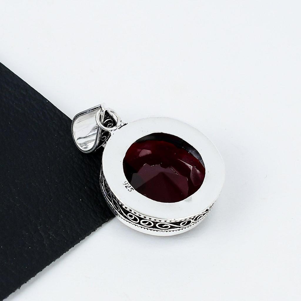 Red Garnet Gemstone Silver Pendant In 925 Sterling Silver- Handmade Design, Everyday Wear Jewelry, Unique Red Garnet Pendant Party Wear Gifts
