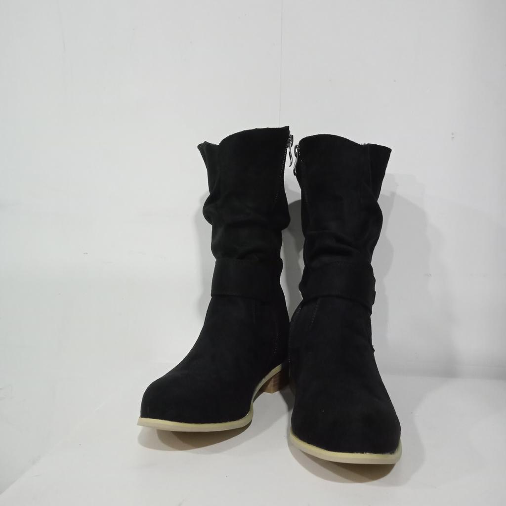 Fashion Women Ankle Boots 2024 Autumn and Winter New European American Style 34-43 Round Head Low Heel Suede Low Barrel Women's Boots