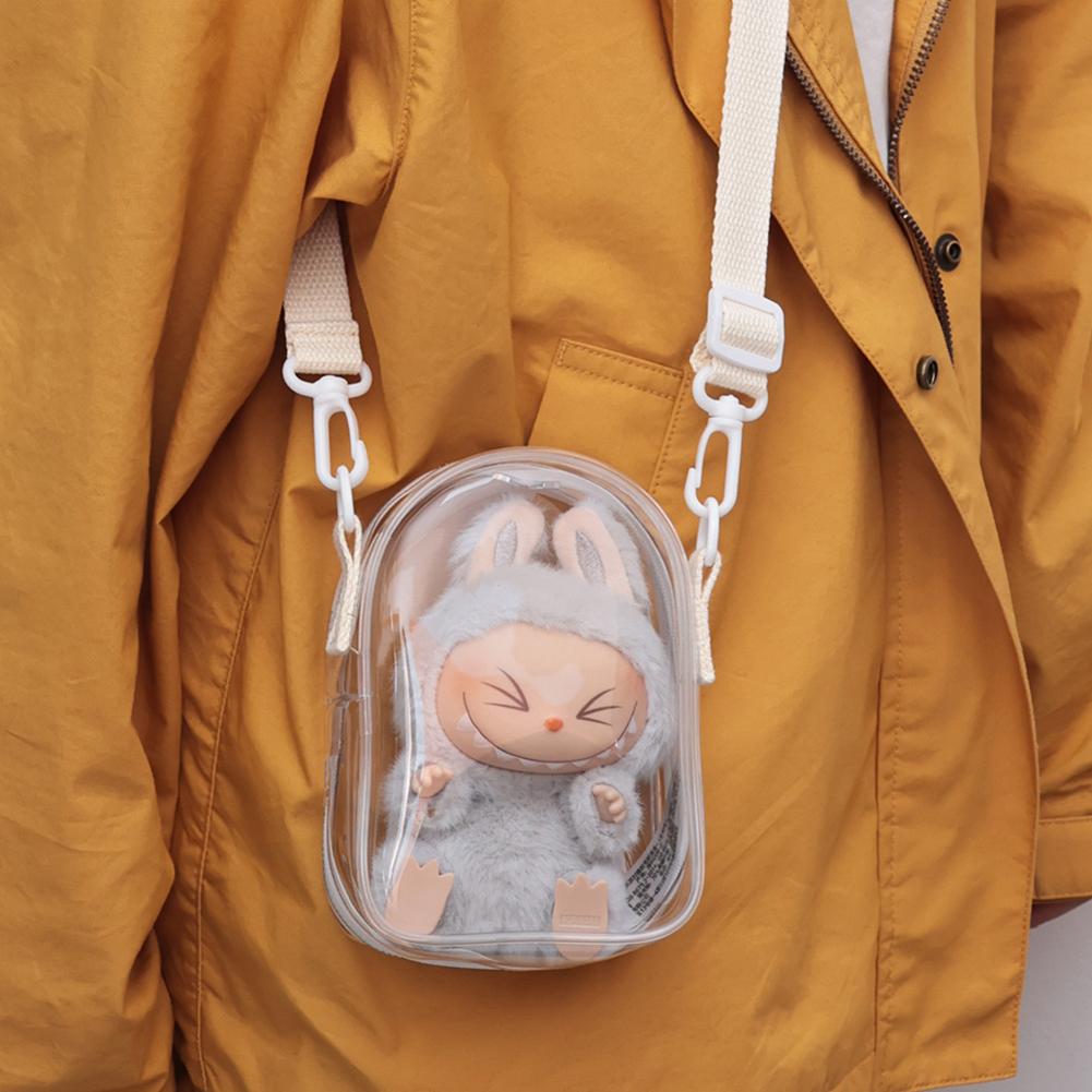 For 17cm Labubu V2 V3 15cm Cotton Doll Outfit Crossbody Pain Bag PVC Storage Bag Dolls Display Bag