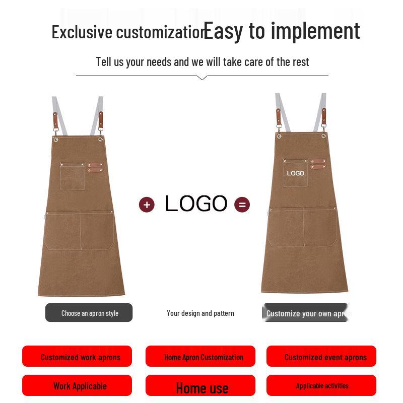 Stylish Cross-Back Waterproof Canvas Apron - Customizable for Coffee Shops, Kitchens, and Gardening