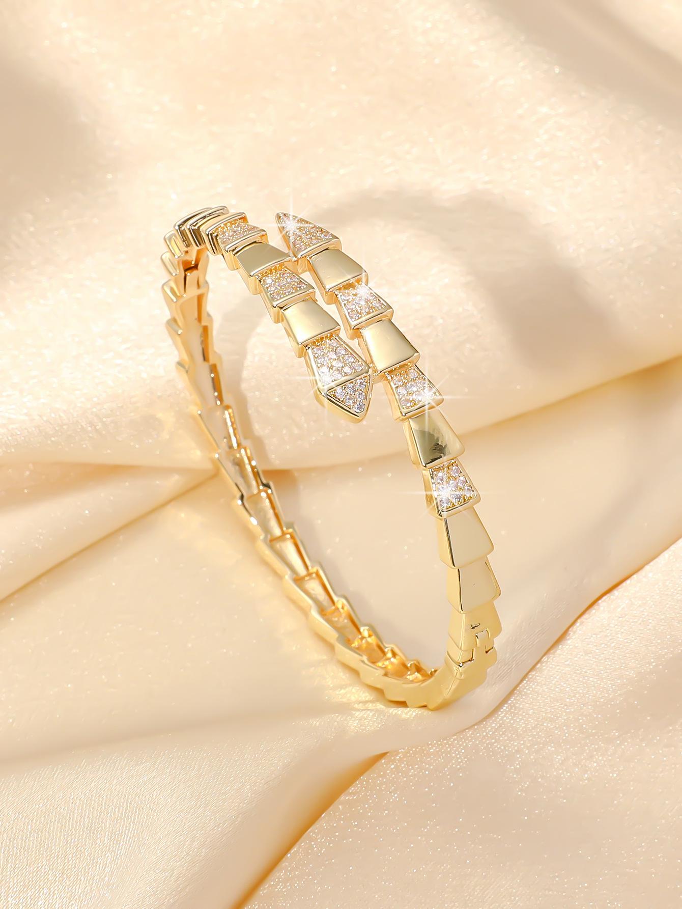 

Элегантный браслет из циркония в форме змеи для женщин - роскошный модный дизайн золотой