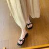Lambskin~ Retro thin strap thick heel slippers women's summer wear simple beach pinch herringbone cool slippers