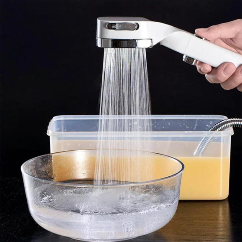 4-mode Handheld Pressurized Shower Head with Pause Switch, Built-in Power Wash