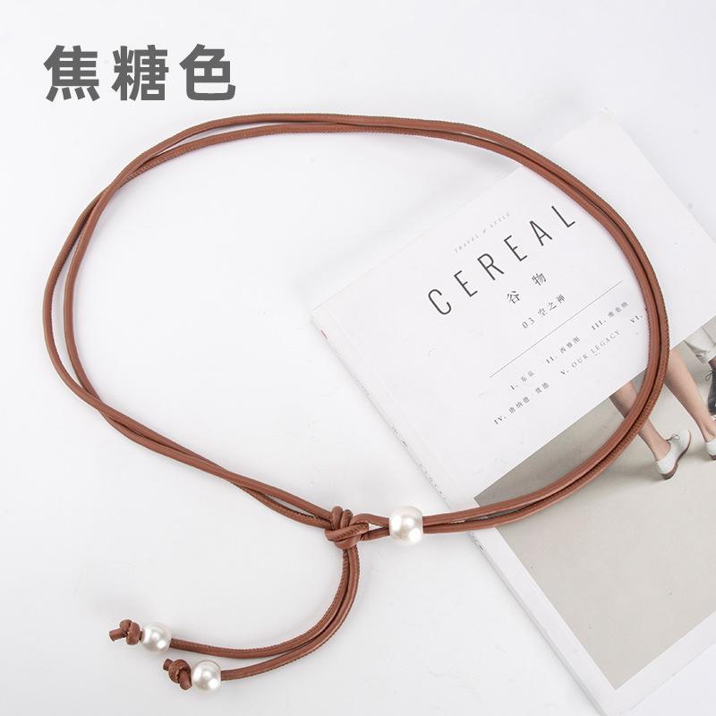 Simple Pearl Pu Rope Belt Women'S Decorative Sweater Dress Knotted Body Waist Chain Women