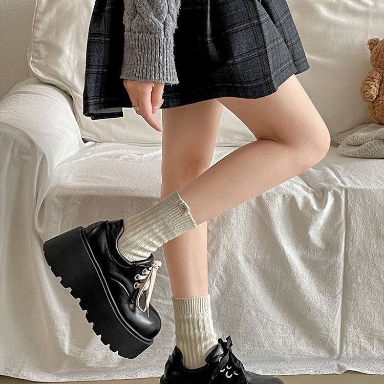 British style college with skirt small leather shoes women's 2025 autumn new popular lace-up muffin platform loafers single shoes