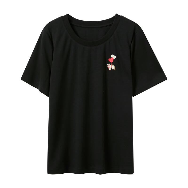 Sancai Plus Size Embroidered Cotton Round Neck T-Shirt