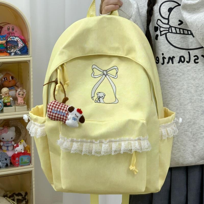 Schoolbag soft fufu gentle wind girl lace bow backpack female college student Korean backpack summer travel schoolbag