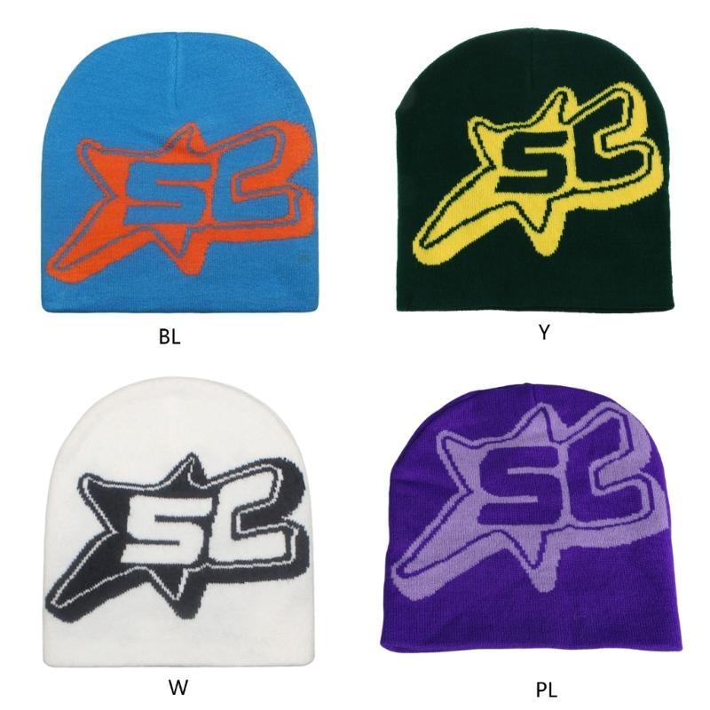 Unisex Skullies Hat with Cartoon Letter Photo Props Knitted Winter Hat Hip-Hop Costume Props Skull Cap