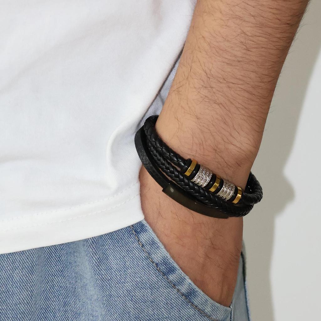 Geflochtenes Lederarmband für Herren - Echtes Leder, Edelstahl, Magnetverschluss, Stilvolles Accessoire