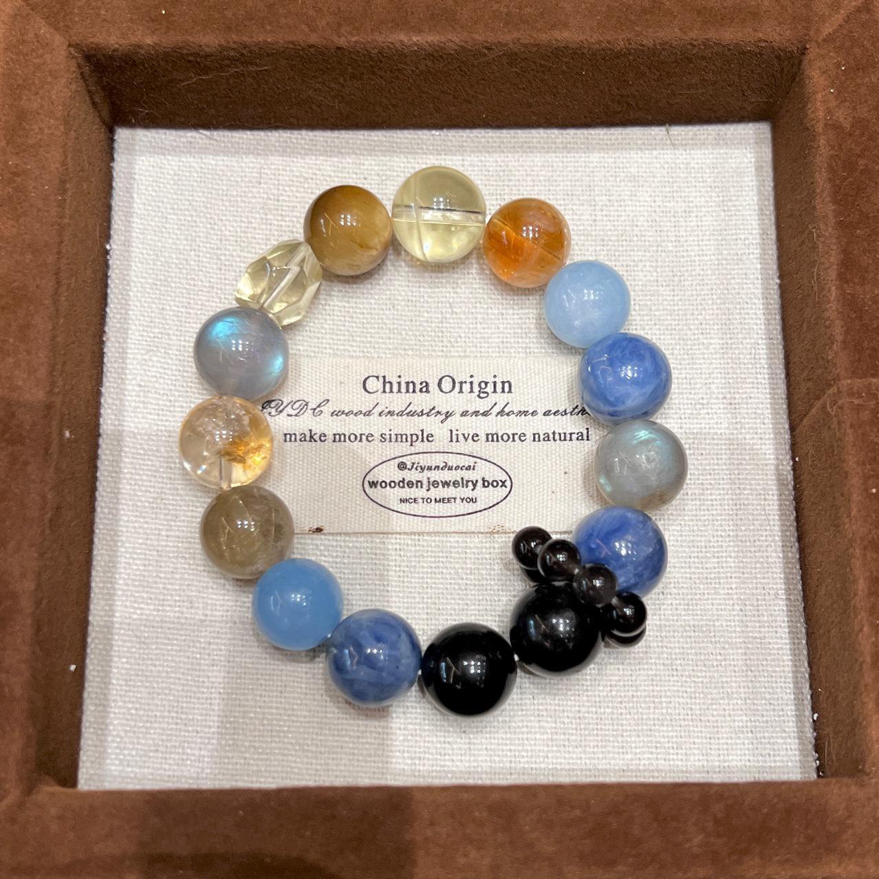 Van Gogh Starry Night Yellow  Blue Topaz Tiger s Eye Bracelet for Luck  Wealth