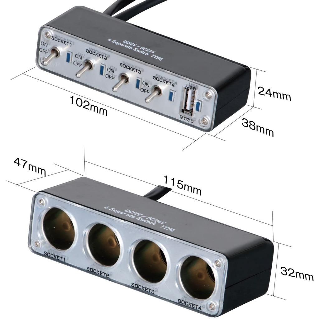 Jet Inoue 502140 On/Off Switch Function, Separate Type, USB Port, 4 Sockets, Black