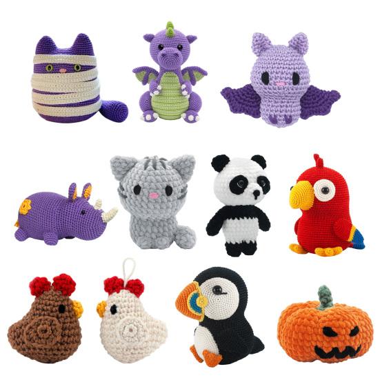 Halloween Crochet Kit for Beginners Crochet Cat Pumpkin DIY Kit Crocheted Animal Craft Kit Halloween Gifts for Adults Kids