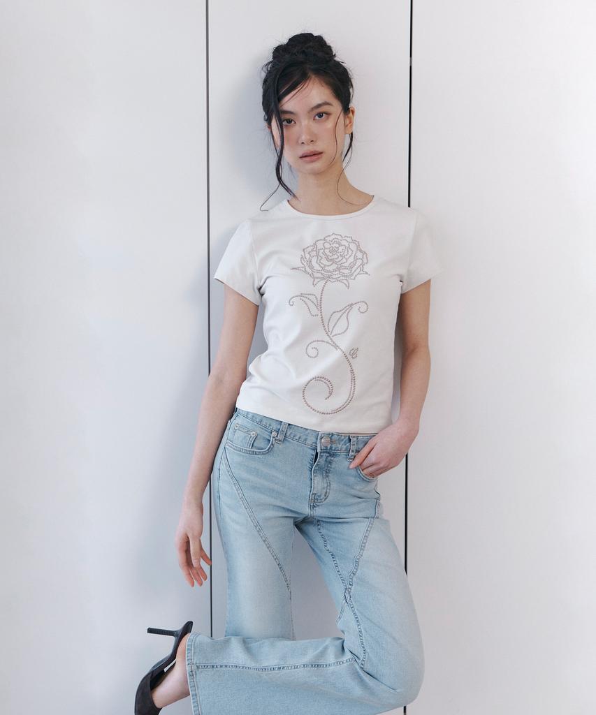 Kyuliti C Rose Hotfix Slim T-Shirt_Beige