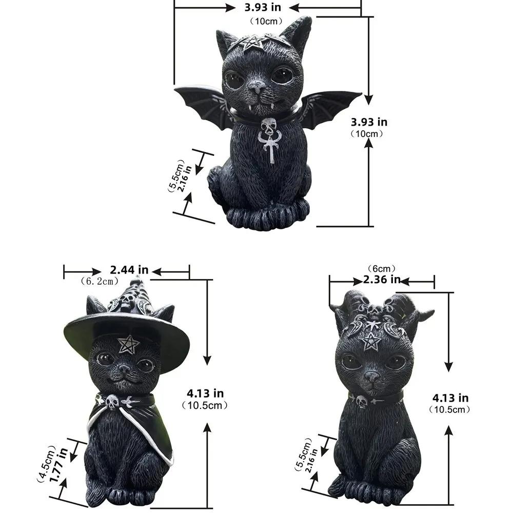 Socha černé kočky Tajemná roztomilá kočka Čarodějnice Kočka Figurka Čarodějky Dekor Stolní Ornament Ručně malovaná socha na Halloween 1PC
