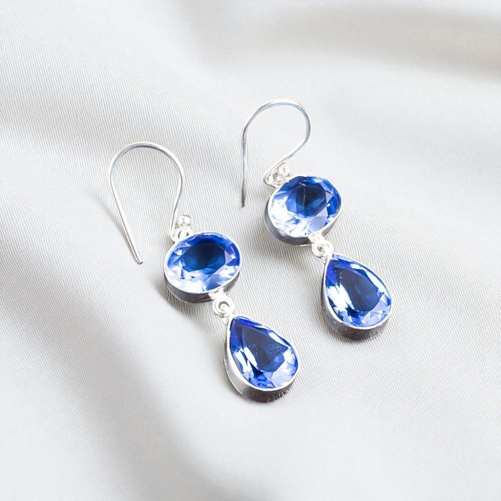 Piatră prețioasă Tanzanit Naturală Argint Sterling 925 Bijuterii Cercei Handmade 1.88" EE-73-5