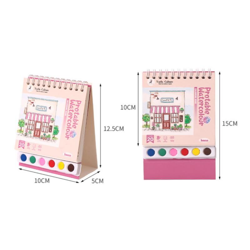 1 Set Desktop Ornament Coil Vertical Watercolor Painting Diy Watercolor Graffiti Book With Built-In Paint Coloring Picture Book