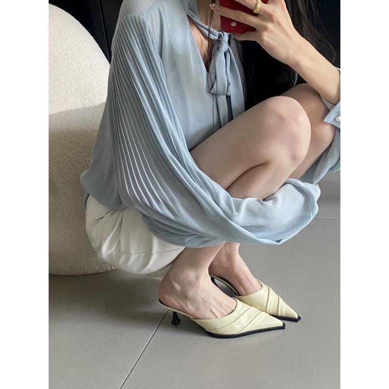 Temperament bag head half slippers women's shoes wear fashion pointed burgundy high heel sandals