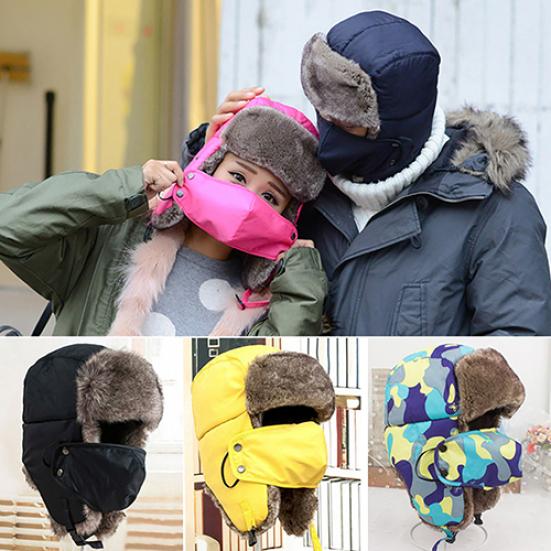 Fashion Men Women Winter Warm Trapper Ear Flap Ushanka Hat with Wind Proof Mask